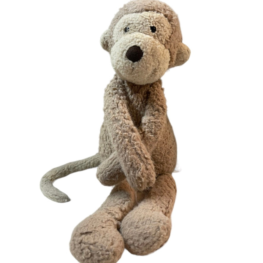 JellyCat London 11" Grey/Beige, Stuffed Animal,  'Mattie Monkey' with a Stretchy Curly Tail!