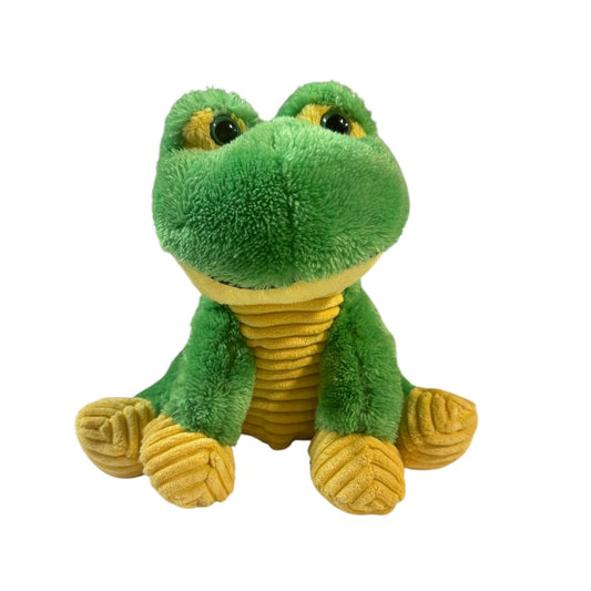 Jump Kids World Green & Yellow 7.5" Frog with Buggy Green Glass Eyes & Corded Belly & Feet in GUC