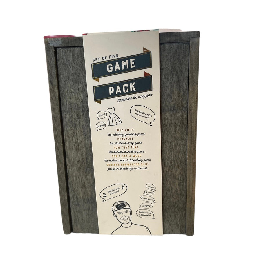 Unused Indigo Game Pack Set of 5 Party Games, Dice and Timer in Wooden Gift Box EUC