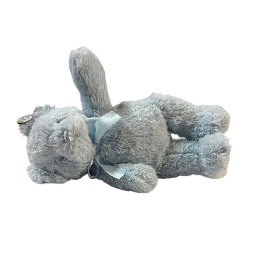 Bearington Baby Fuzzy Blue 12" Bear, ''My FirstTeddy' with Satin Nose, Neck Ribbon & Feet EUC