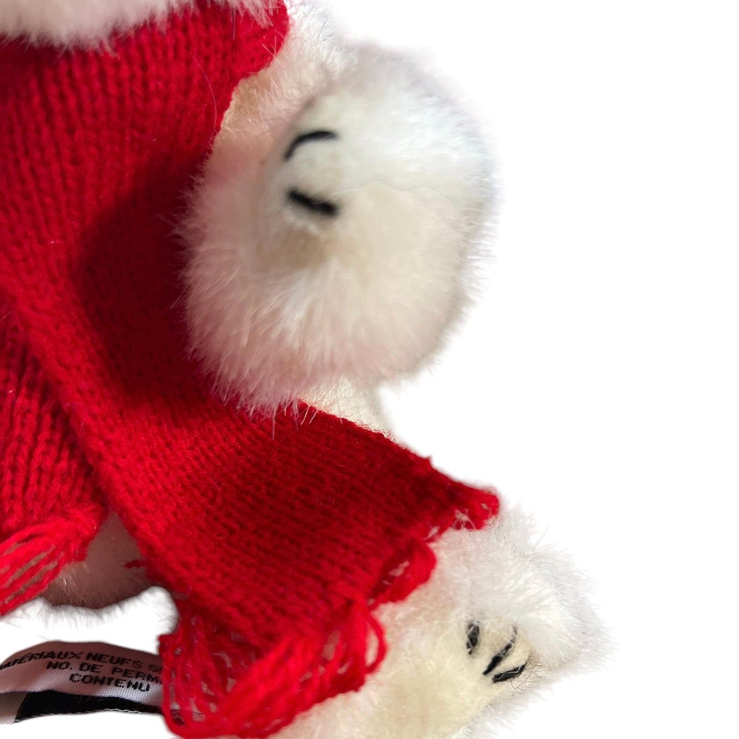 Ty Peppermint Bear, 1993 White Plush Polar Bear, Red Knit PomPom Hat & Long Red Scarf, Retired