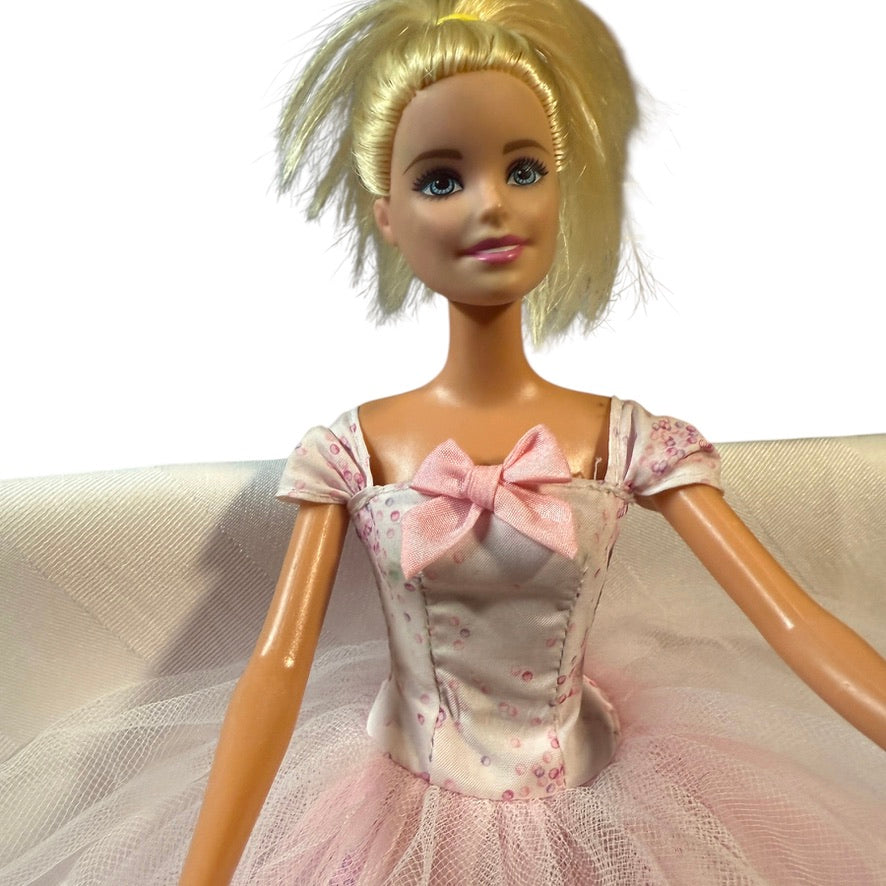 Barbie Birthday Wishes Doll 2016, Pink Satin Dress, Tulle Ruffle Overlay, Blond, Blue Eyes GUC