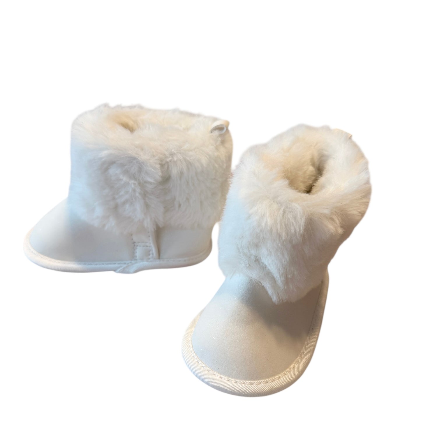 Children's Place Faux Fur White Chalet Boots 4.5" long, Fur Cuff Hook & Loop Closure