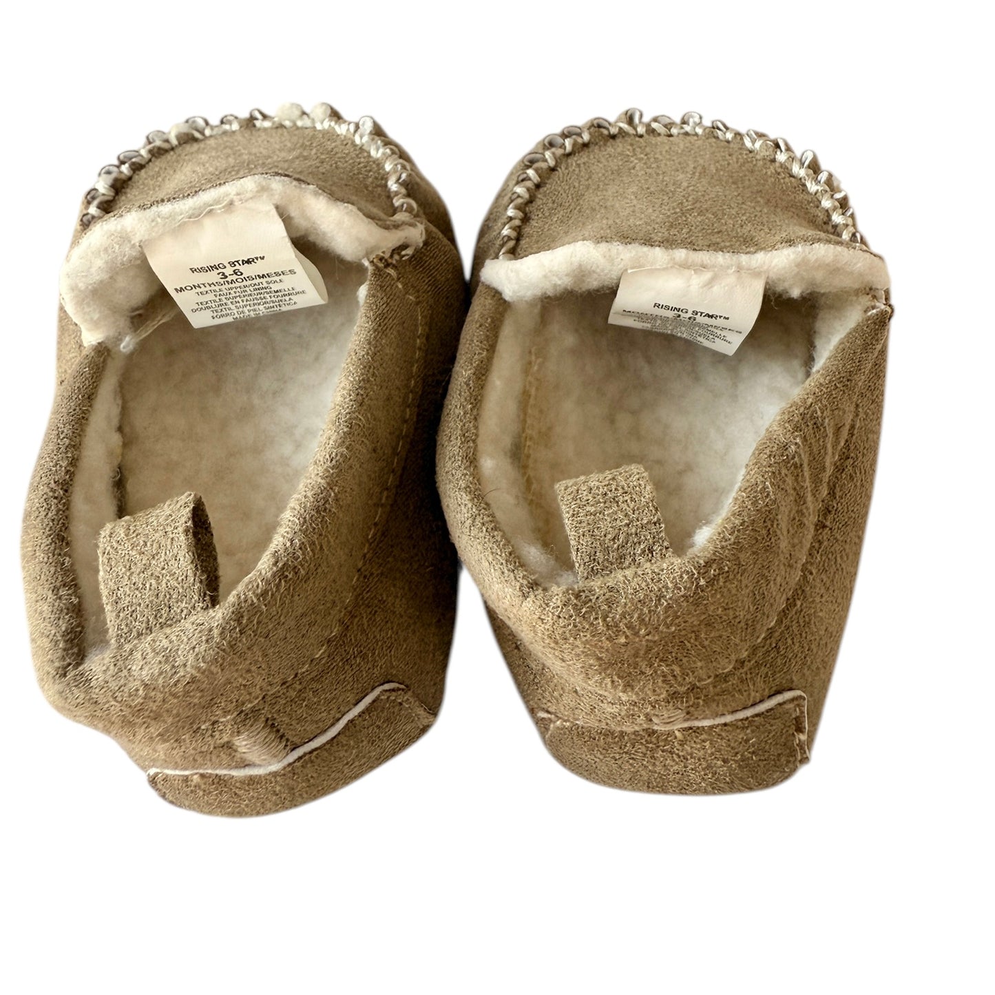 Rising Star Beige Moccasin Infant Slippers 3-6 Months in Excellent Preowned Condition