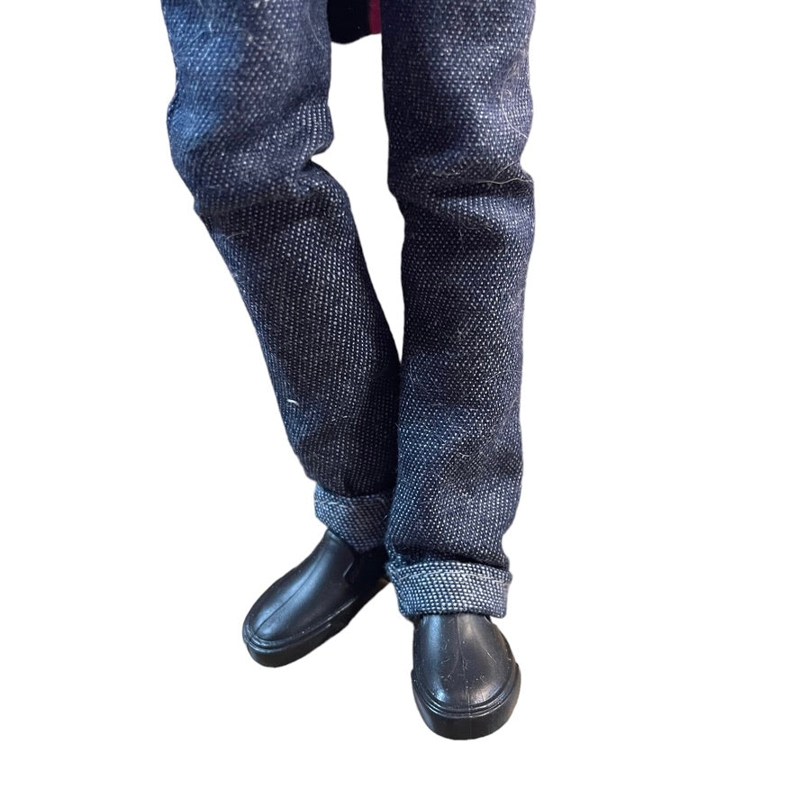 2009 Articulated Fashionista Ken Doll, Jeans, Pink Tie, Plaid Vest Blond/Blue Eyed EUC