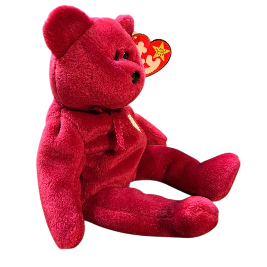 'Valentina', Ty Hot Pink Valentine Bear with Bow, Heart on Chest ,Tush & Hang Tags Intact