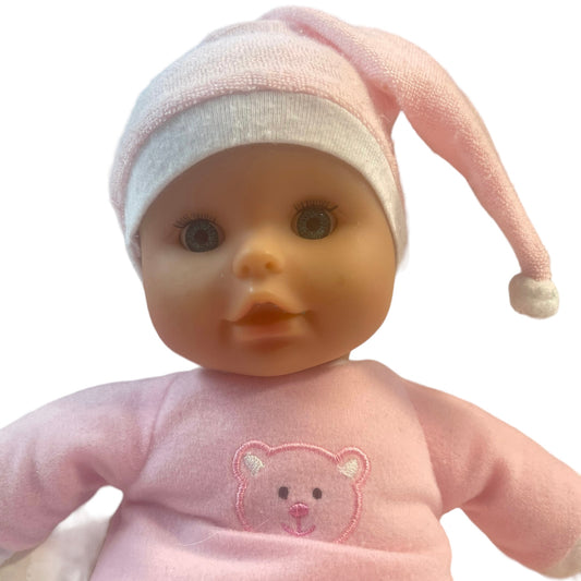 You & Me Stuffed Plush Baby Doll in Pink with Removable Cap, Weighted Bean Bottom!  GUC