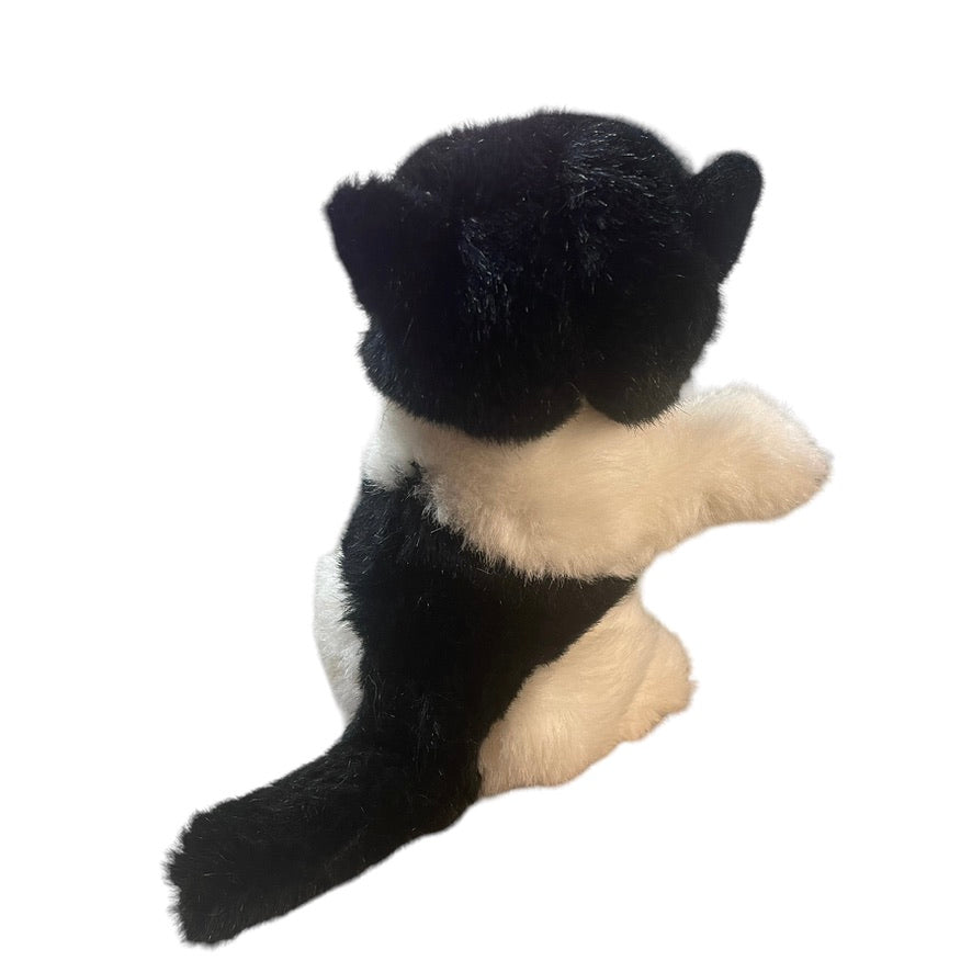 Classic Tuxedo Cat Black & White 9" Stuffed Animal Plush Kitten, Long Whiskers, Pink Nose!