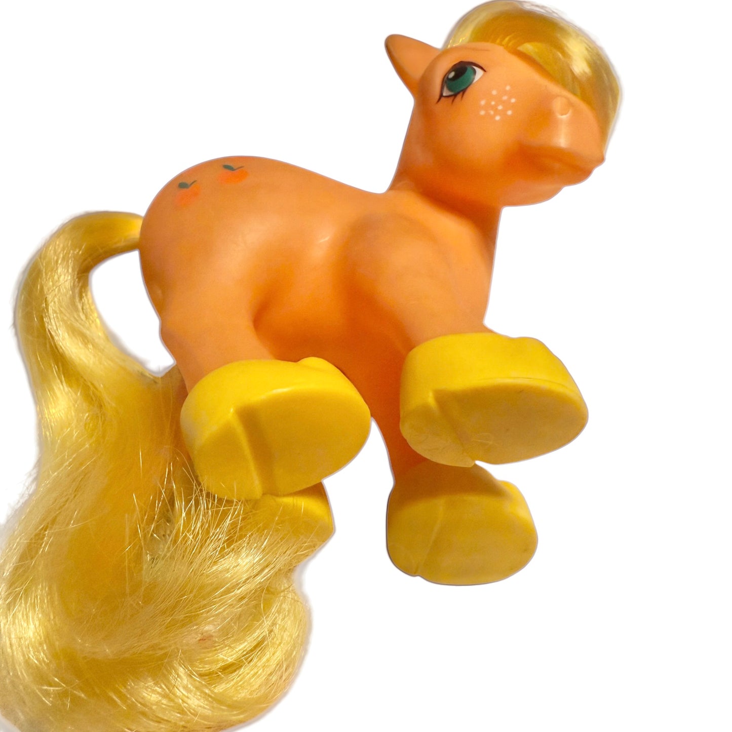 Hasbro 1983 'Applejack', Gen 1 Orange My Little Pony, Freckles, Yellow Hair & Sjhoes EUC