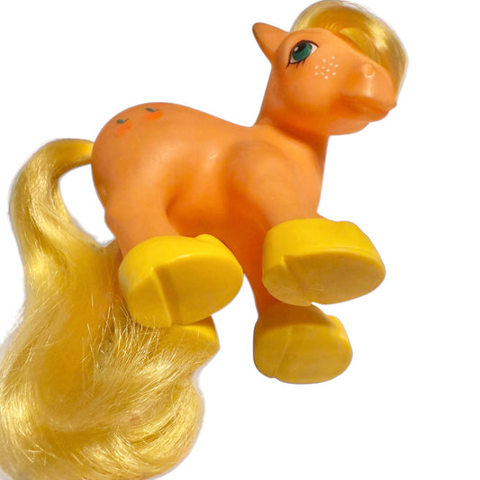 Hasbro 1983 'Applejack',  Gen 1 Orange My Little Pony, Freckles, Yellow Hair & Sjhoes EUC