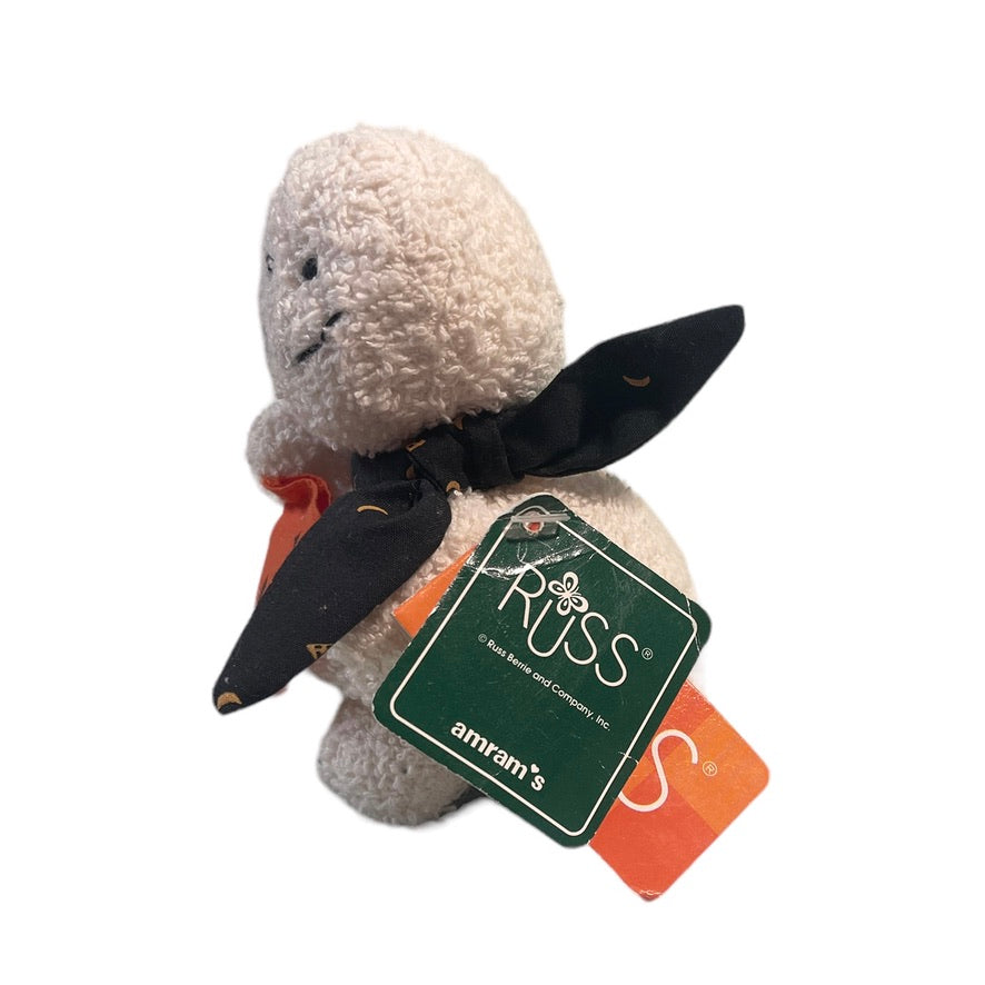Terrycloth Russ -Berrie 5" Ghost, 'Haunt', Black Scarf, Pumpkin Candy Bag , Hard to Find, UWT