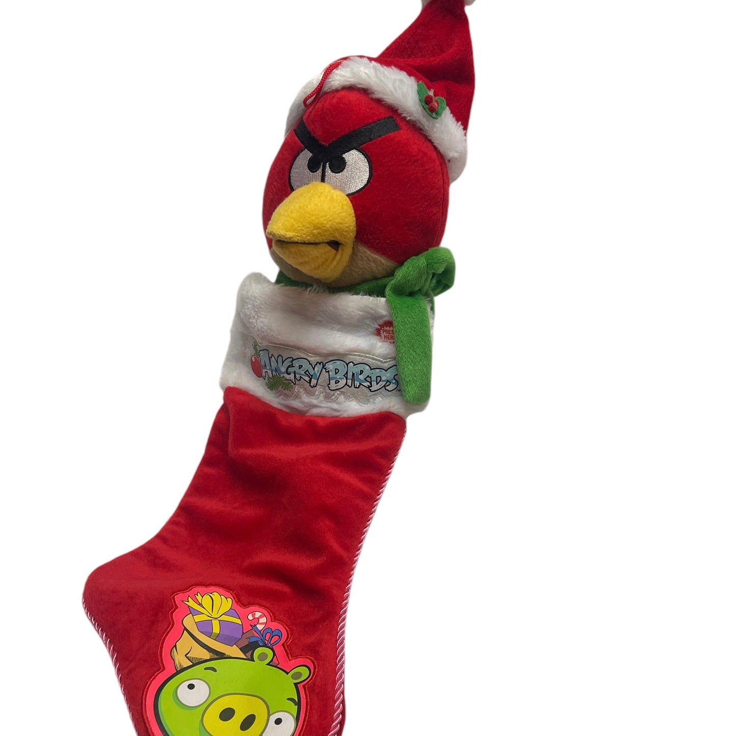 Plush Angry Bird in Santa Hat Squawking Christmas Stocking 21" from in EUC So Fun!