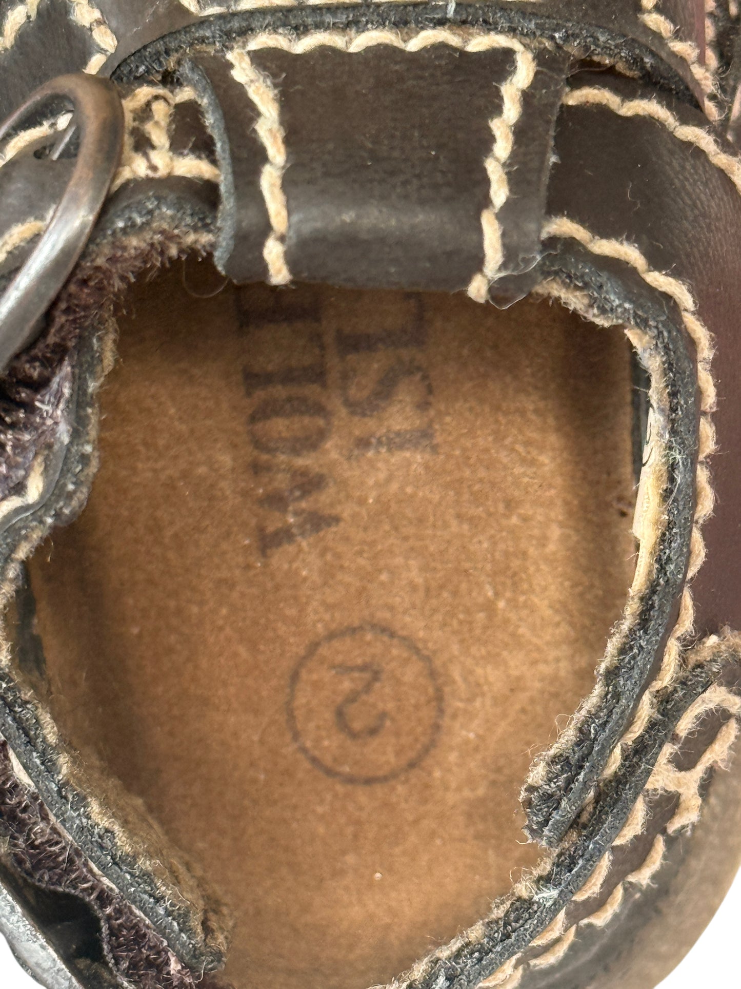 Wolfe Island Fisherman Sandals, Infant Size 2 Brown, Hook & Loop Closure Beige Stitching