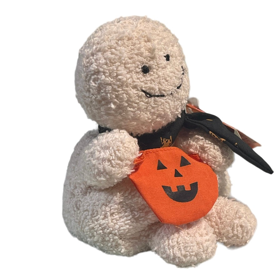 Terrycloth Russ -Berrie 5" Ghost, 'Haunt', Black Scarf, Pumpkin Candy Bag , Hard to Find, UWT