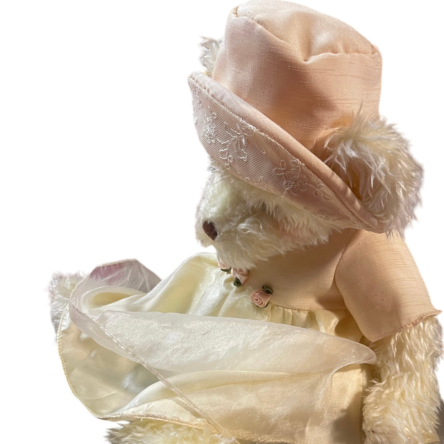 Vintage'Phoebe', Creamy 18" Bear by Russ, Rosy Cheeks, Corduroy Paws & Original Dress