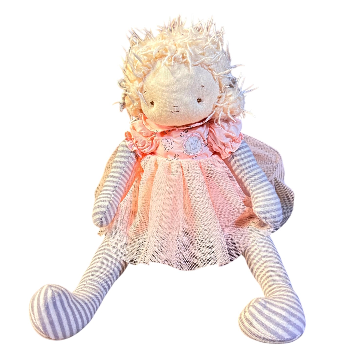 Bunnies by the Bay Elsie Doll 13" Plush in a Blush Tulle Dress, Striped Top & Leggings GUC