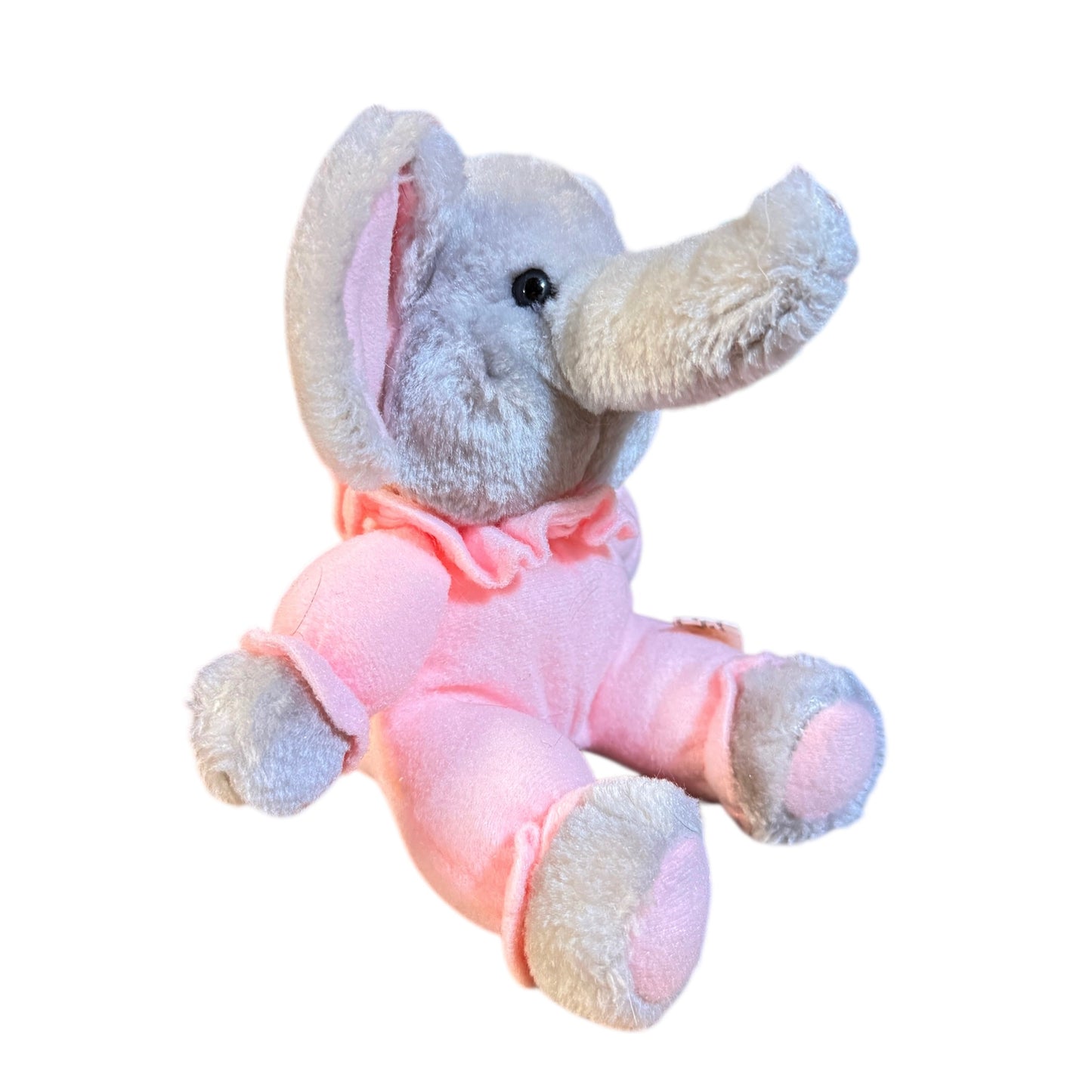 Russ-Berrie Pink Pyjama Grey Elephant Rattle Soft Stuffed 6" Plush Baby Toy in GUC