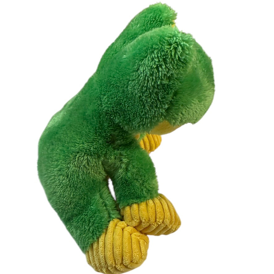 Jump Kids World Green & Yellow 7.5" Frog with Buggy Green Glass Eyes & Corded Belly & Feet in GUC