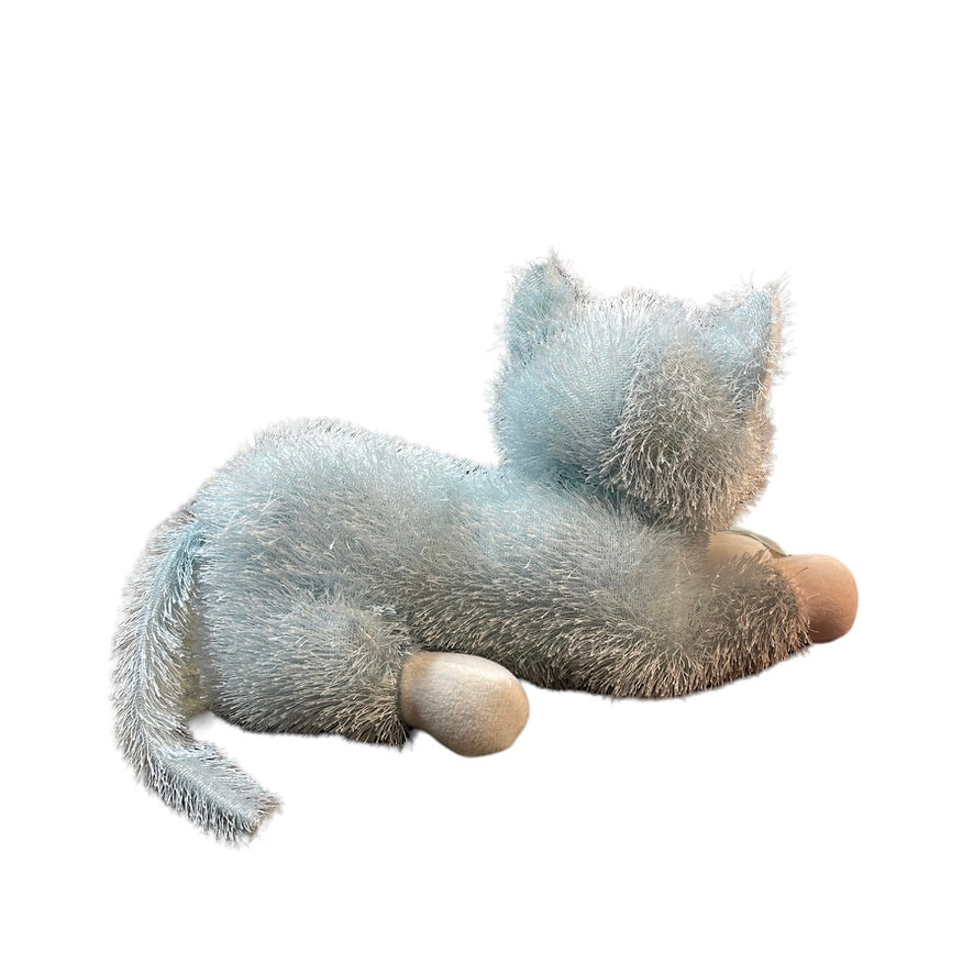 King Plush 12" Spiky Long Haired Blue Kitten Stuffed Animal Toy White Face,Paws & Ears