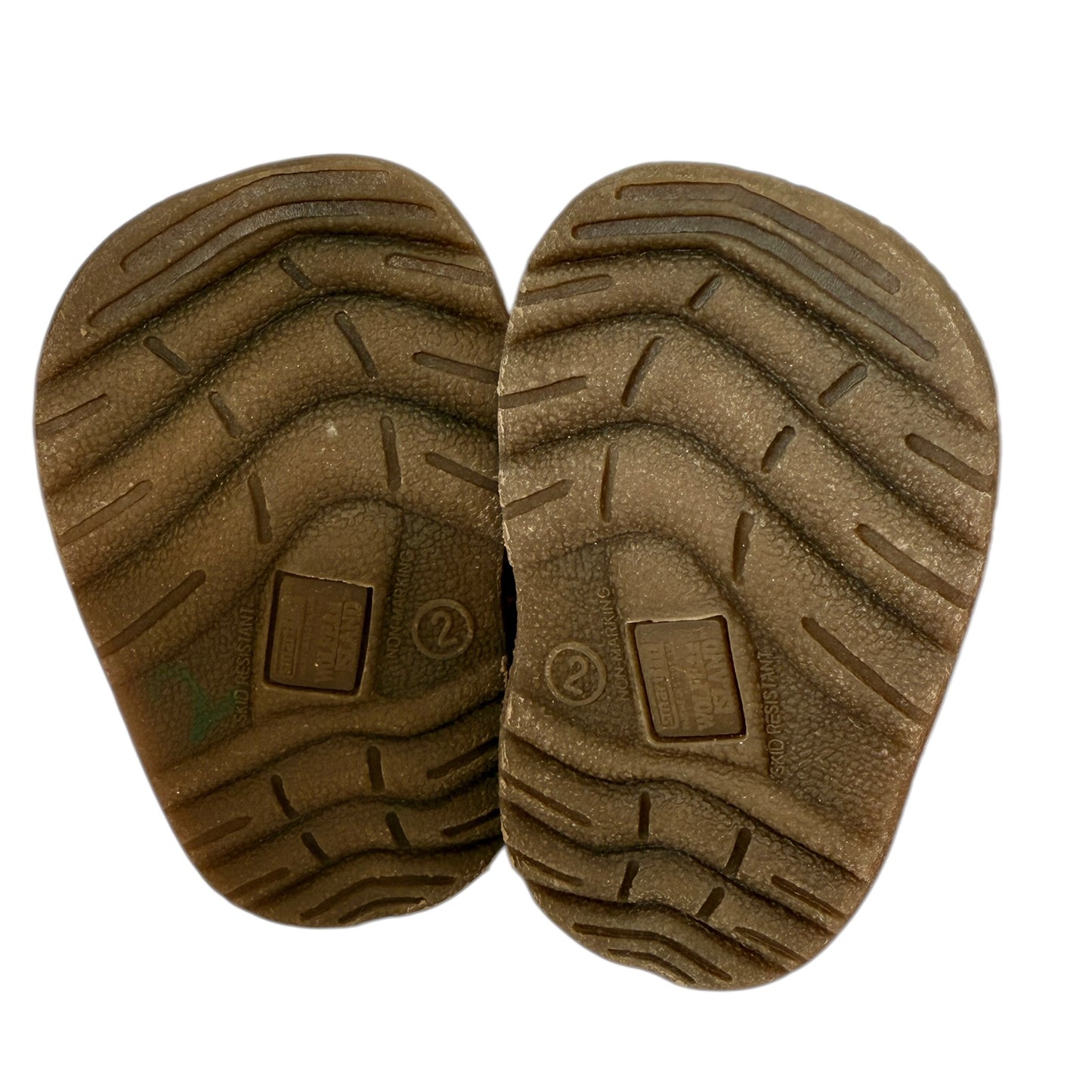 Wolfe Island Fisherman Sandals, Infant Size 2 Brown, Hook & Loop Closure Beige Stitching