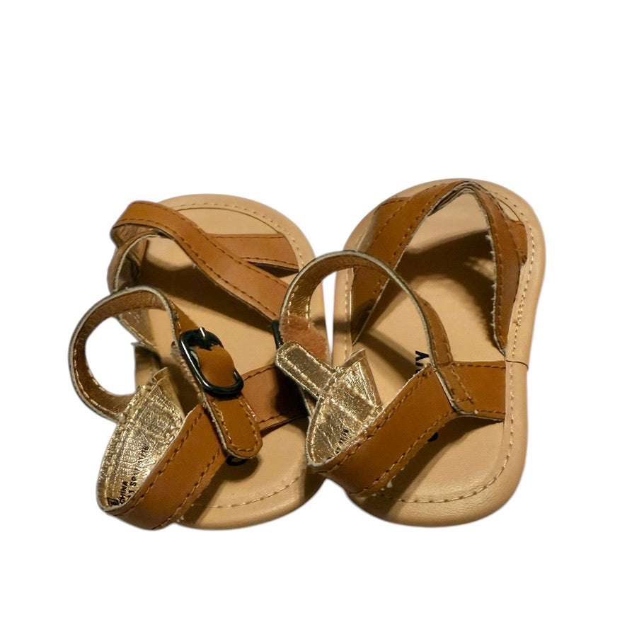 Old Navy Tan Strapped Buckled Sandals Size 6-12 mo. in Very Good Preowned Condition