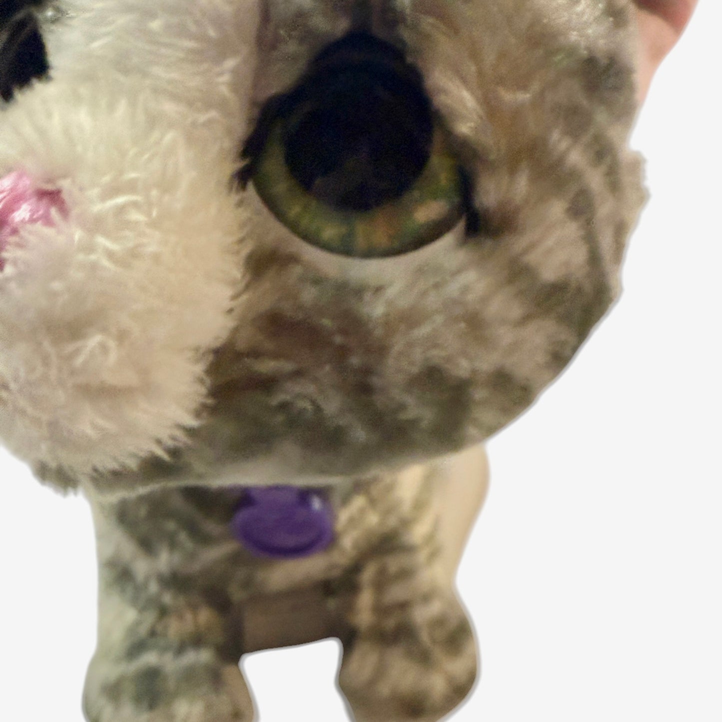 Fur Real Walks-a-Lot Kitten, Grey Stripe, Purple Collar & HUGE Green Eyes. Preowned, Works Great!