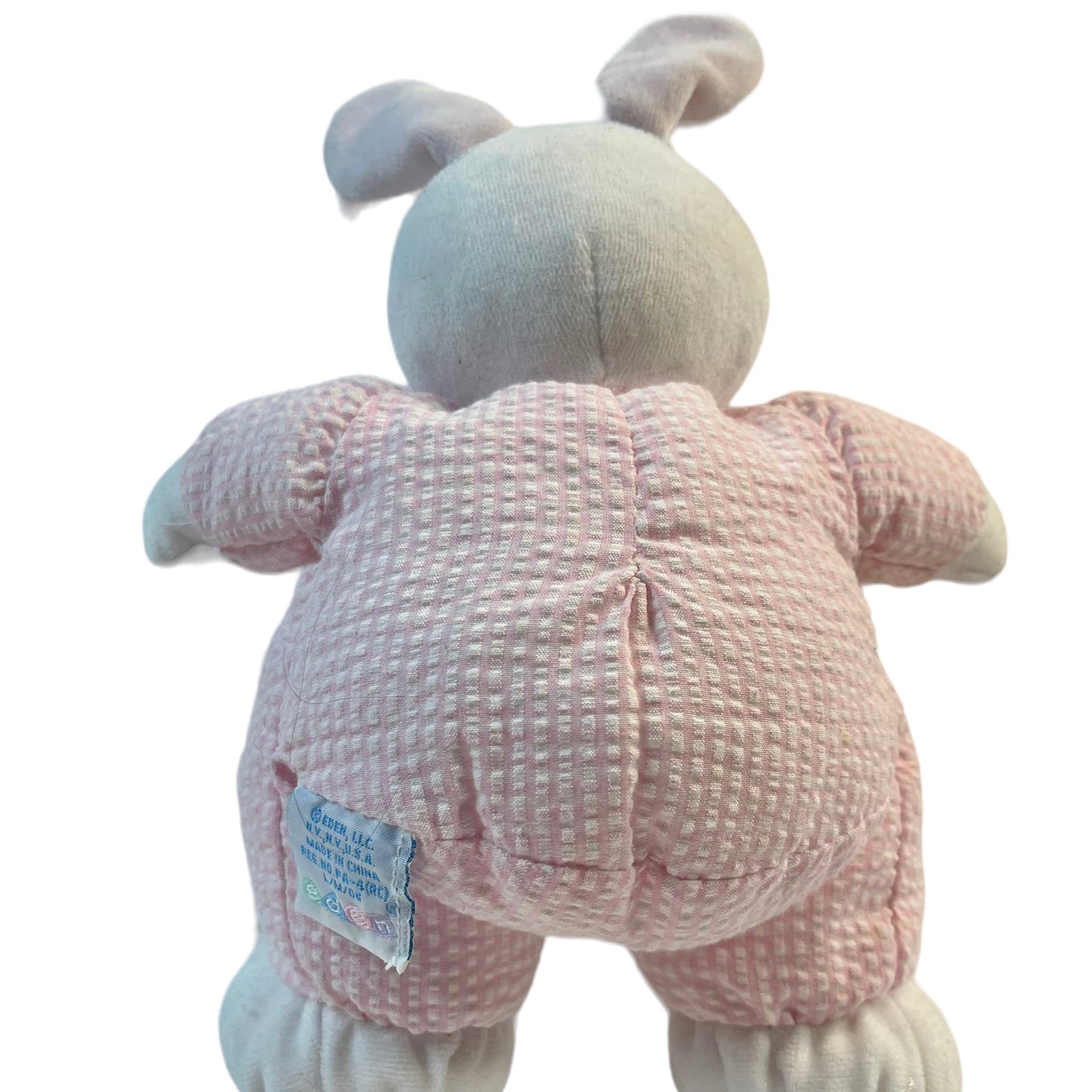 Baby Eden Bunny Vintage 11" Pink Waffle Weave Romper, Rattle & Embroidered Face