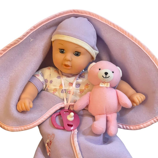 Sweet Vinyl & Cloth  Bunting Baby Complete With Teddy Bear & Soother/Pacifier