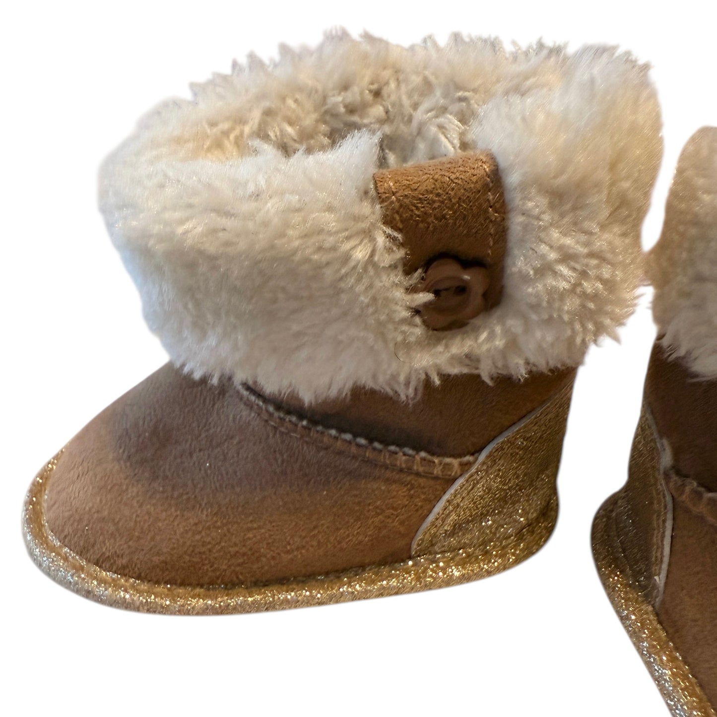 Koala Baby Winter Boots with Button Flower Detail, Sparkly Heels and Faux Fur Cuffs
