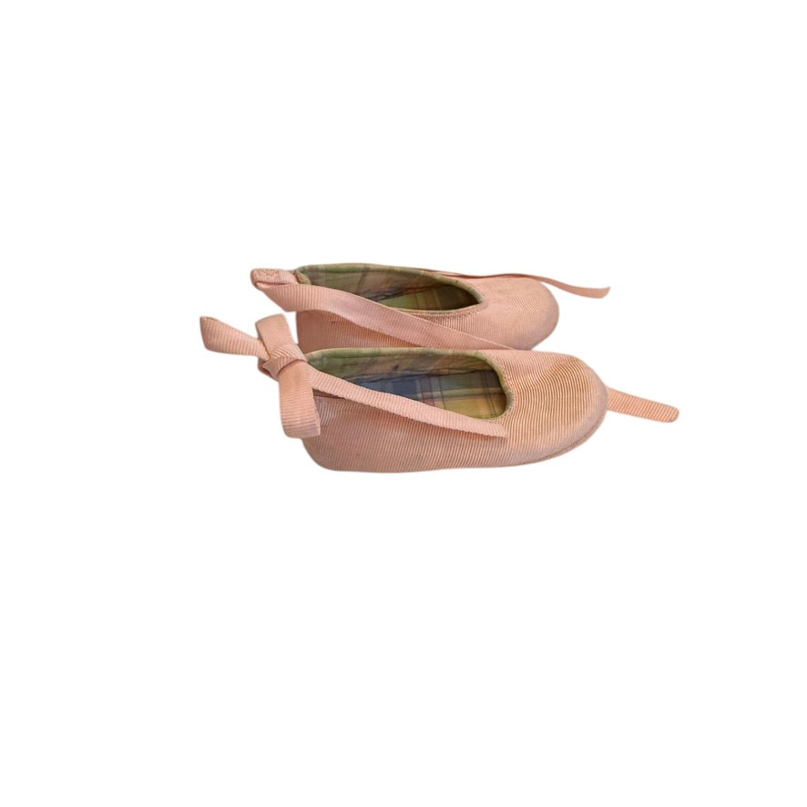 Joe Ballet Flats in Blush with Grosgrain Look and Ribbon Tie, Pebbled Bottom, Size 2