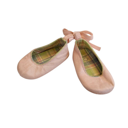 Joe Ballet Flats in Blush with Grosgrain Look and Ribbon Tie, Pebbled Bottom, Size 2