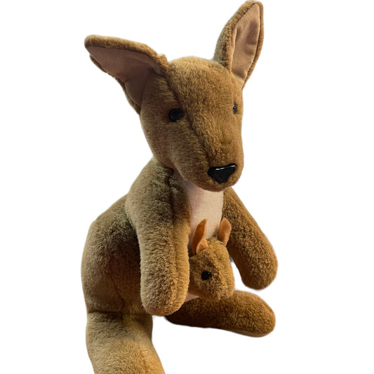 Realistic Corroboree Mama Kangaroo & Sweet Joey,  16"  Caramel & White Stuffed Animal Toy