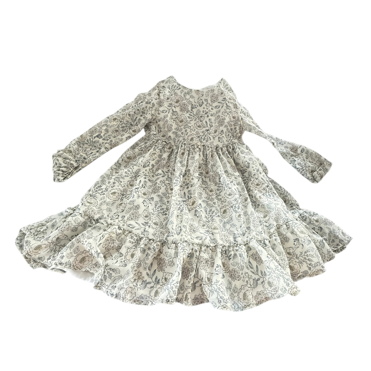 Bohemian Haute Hippie Floral Print Dress, Size 6 Empire Flounce, Long Sleeves,Pearl Buttons