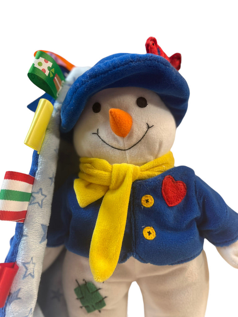 Christmas Weighted Scarecrow Snowman Plush Tag/Lovey Combo Felt Bird on Hat EUC