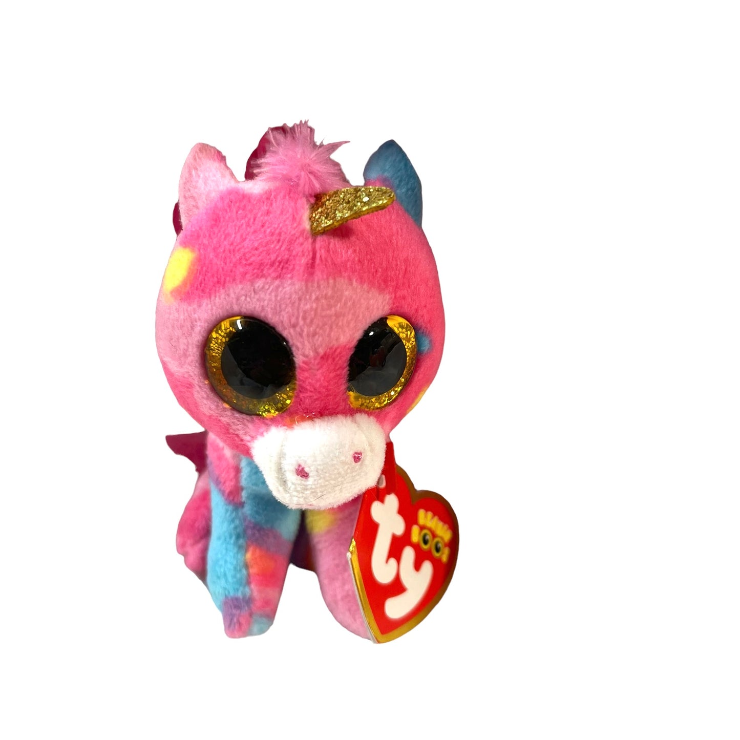 Tiny 4" Beanie Boo Fantasia Backpack Clip Shiny Gold Eyes, Multicoloured Body