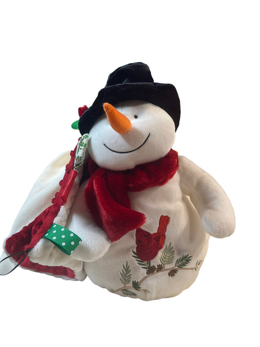 Beautiful Weighted Snowman Plush  with Embroidered Cardinal & Minky Tug Lovey