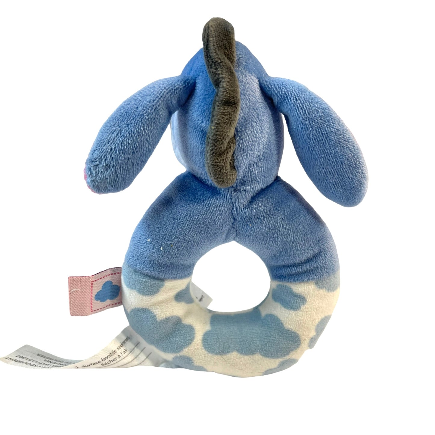 Disney Eeyore Plush Ring Rattle with Embroidered Face Bright Pink Ears