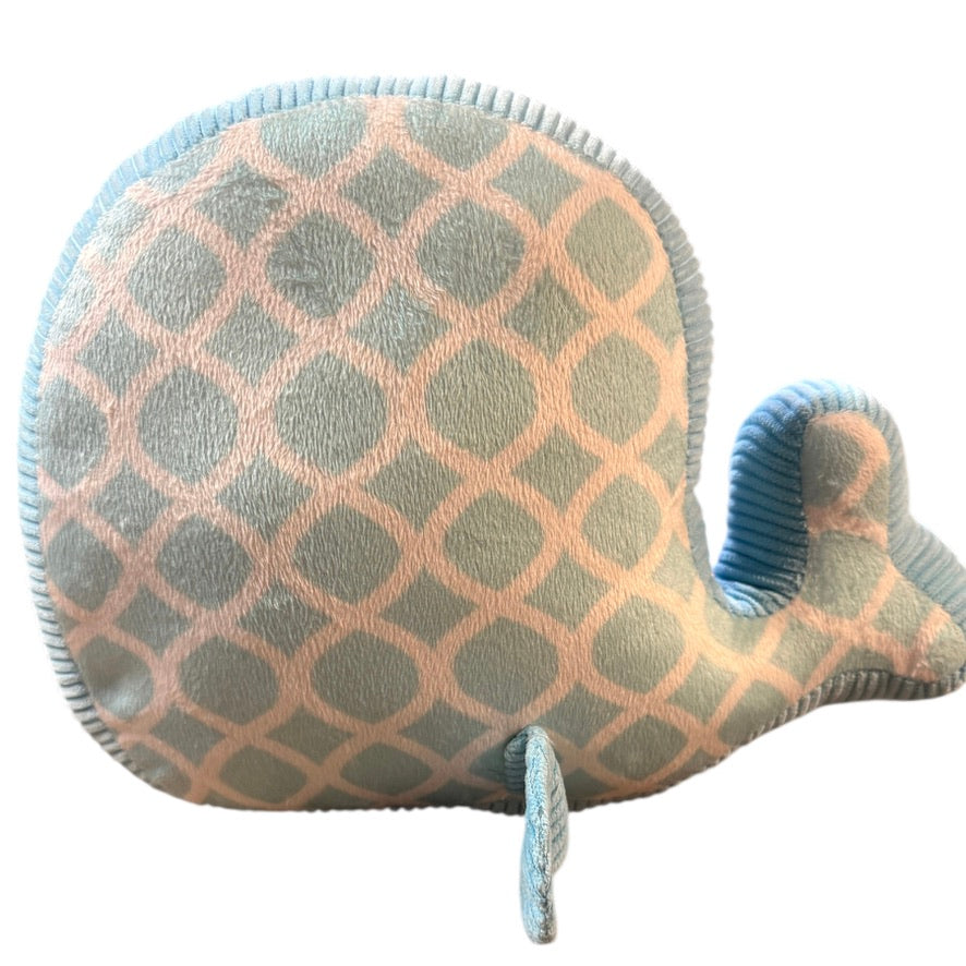 Costco Little Miracles Soft Turquoise & White Patterned Cotton & Corduroy Whale Pillow HTF