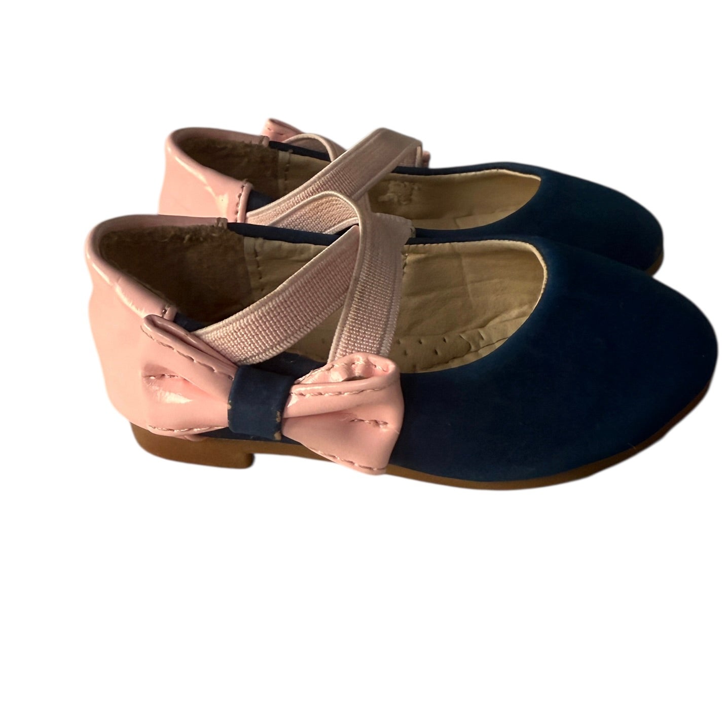 Twinkie Brand Navy & Pink Baby Shoes with Elasticised Opening Embellished with a Patent Bow