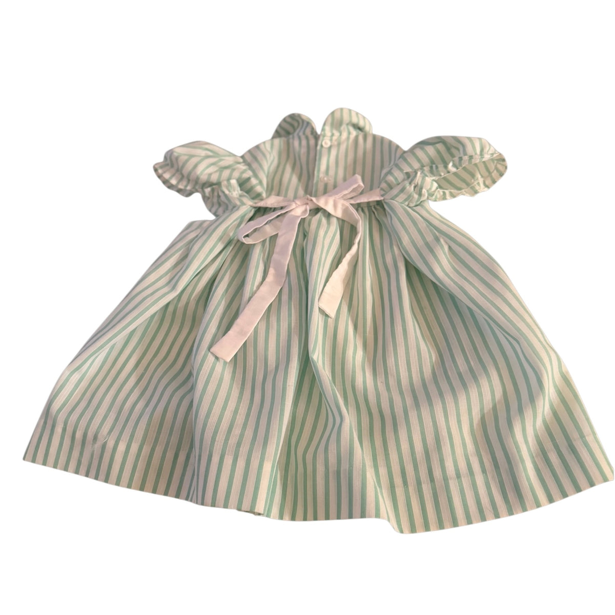 Vintage 'Nanette' Mint Striped Pinafore Dress, Dainty Floral Embroidery with Butterfly Applique