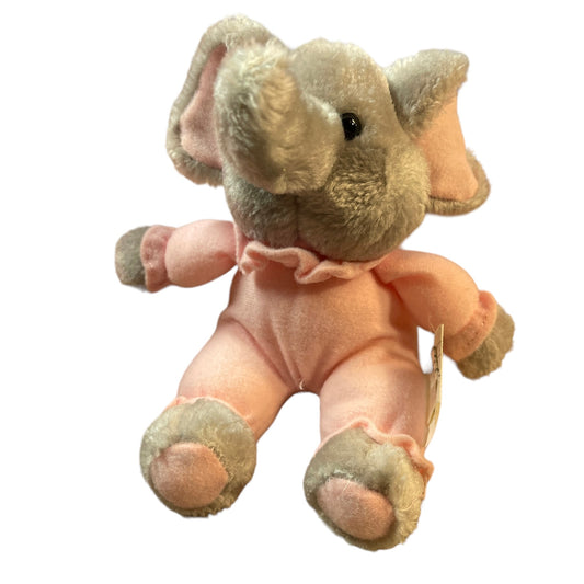 Russ-Berrie Pink Pyjama Grey Elephant Rattle Soft Stuffed 6" Plush Baby Toy in GUC
