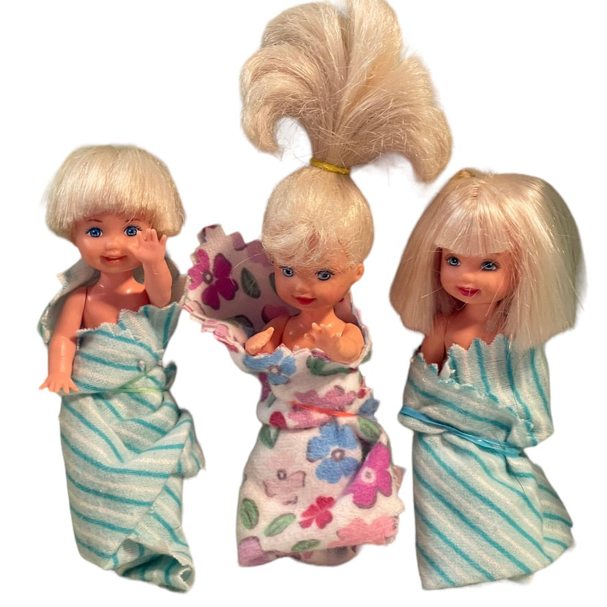 Barbie Vintage Moveable Mattel Littles, Blond with Back Levers Lot ot 3