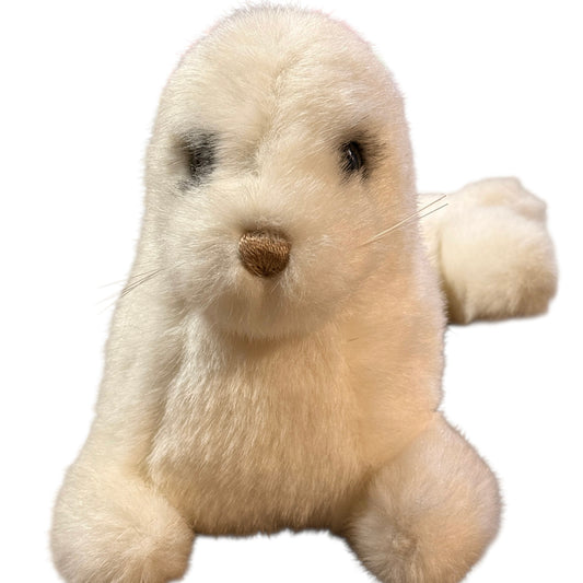 Rare White Seal Pup Plush Toy,  Gund 1986, Made in Korea, Black Glass Eyes & Pink Satin Nose