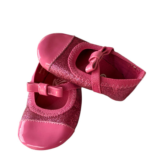 Children's Place Pink Sparkly Mary Jane Shoes, Pink Patent Bows & Toes, Size 3-6 m in VGUC