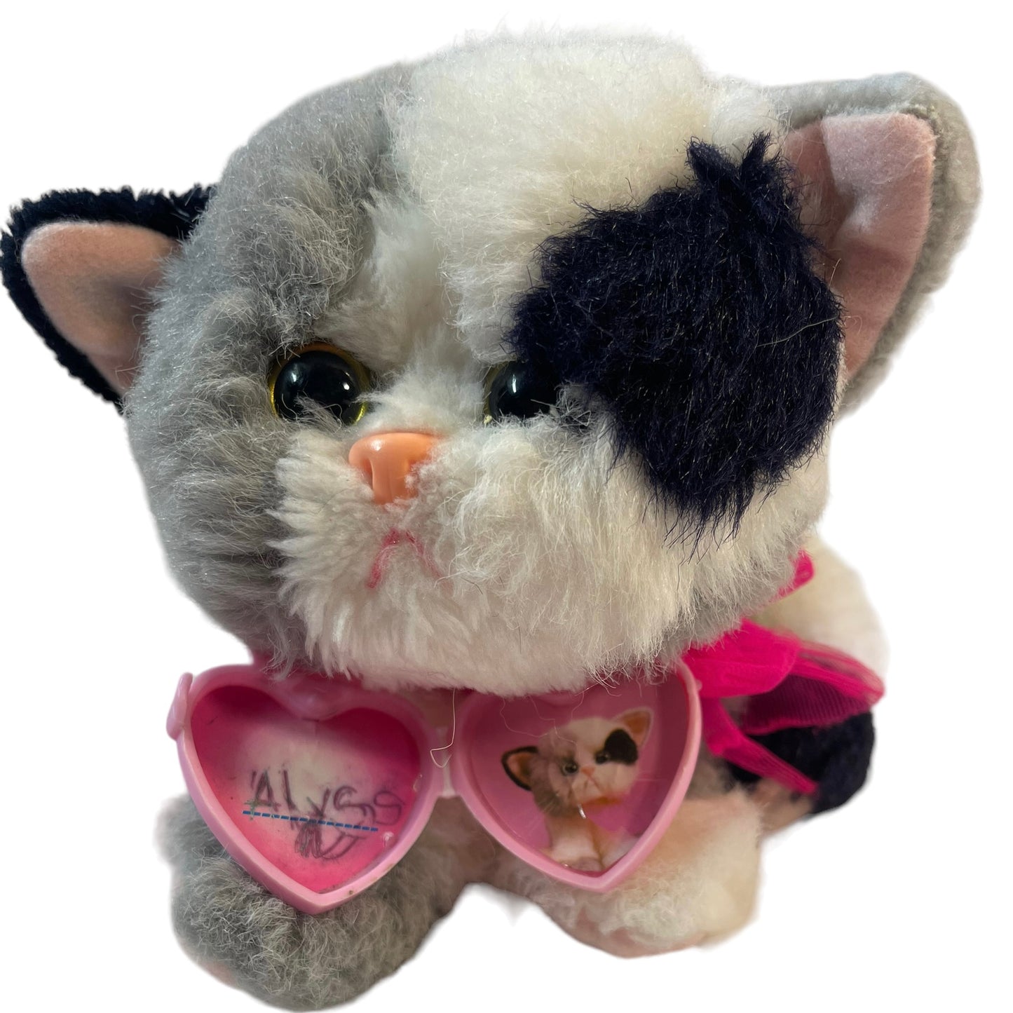 Tyco 1992 Rare & Adorable, Purring Kitty Kitty Kitten with Chiffon Bow and Pink Locket