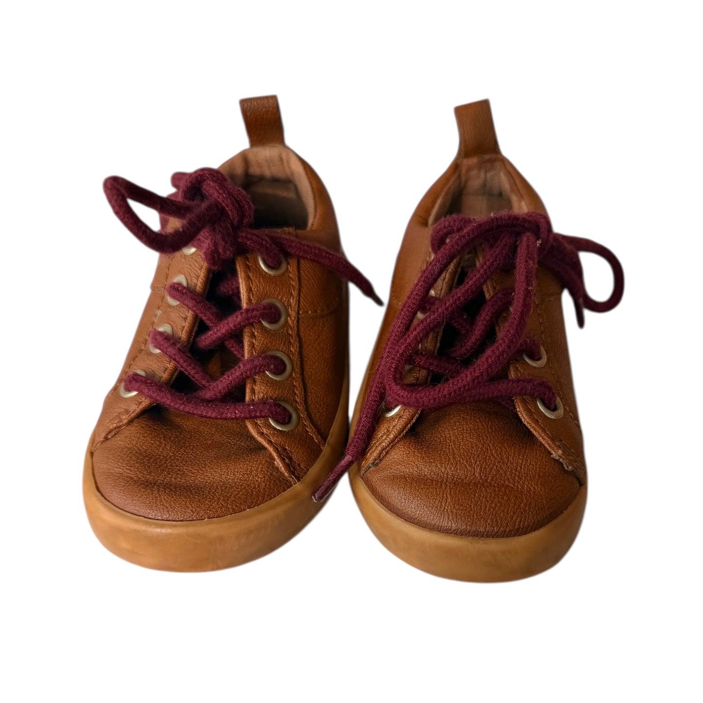 Old Navy Tan Tie Up Shoes with Burgundy Laces, Children's Size 5 in EUC