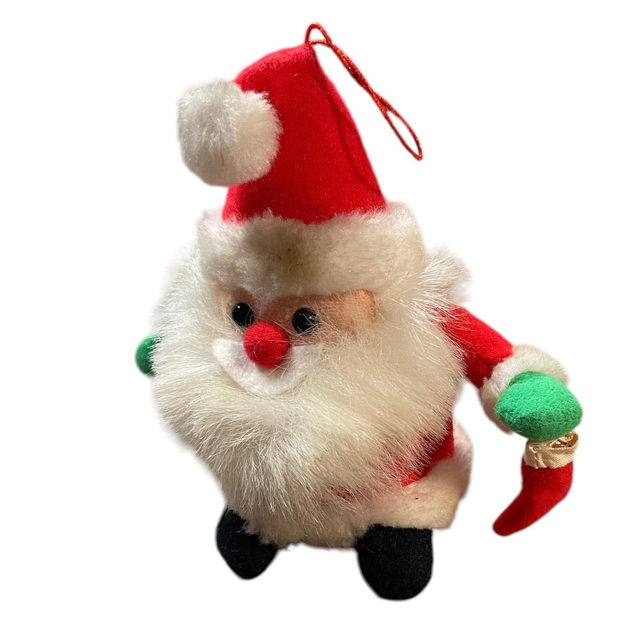 Adorable Vintage Santa Rattle Ornament, Traditional Red & White with Tiny Christmas Stocking