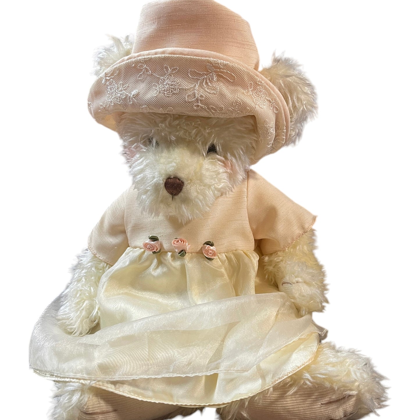 Vintage'Phoebe', Creamy 18" Bear by Russ, Rosy Cheeks, Corduroy Paws & Original Dress