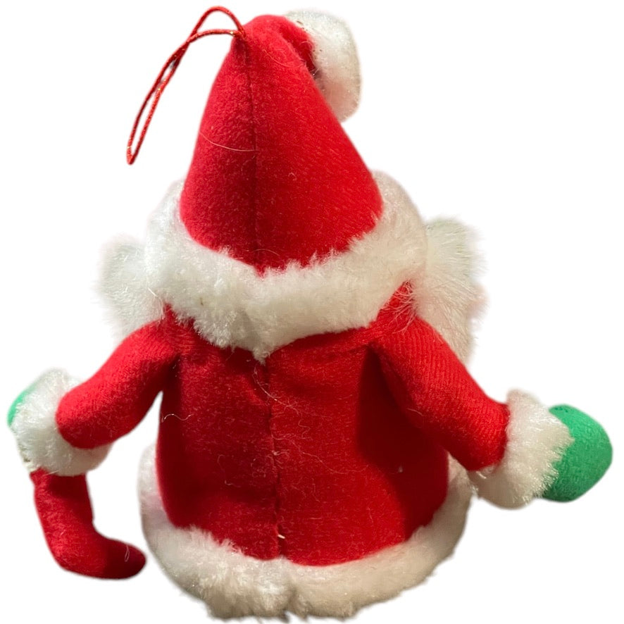Adorable Vintage Santa Rattle Ornament, Traditional Red & White with Tiny Christmas Stocking