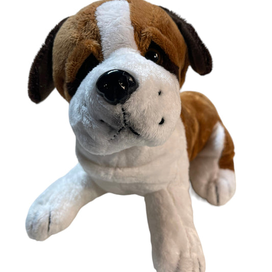 Realistic 10"  Cuddly St Bernard Stuffed Dog Plush Toy with Black  Freckles,  Eyes & Nose, So cute!